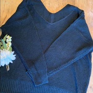 Off the shoulder v neck waffle sweater plus size